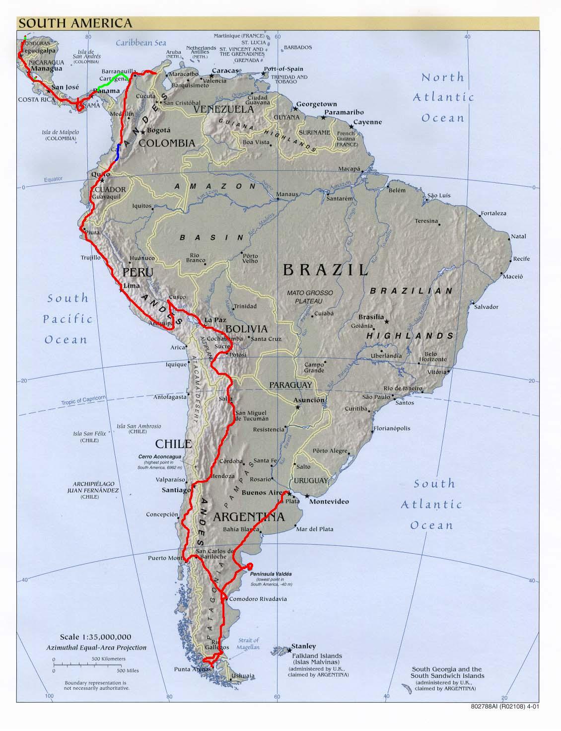 The route through South America
